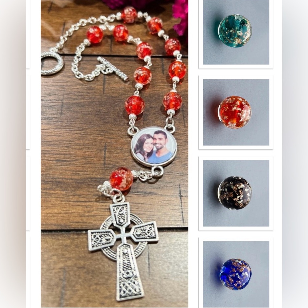 Unique, made to order, glow-in-the-dark one decade photo car rosary/acce…